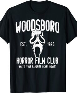 Woodsboro Horror Character Wearing Mask Film Club Est 1996 Tee Shirt