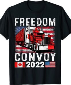 American Flag Canada Flag Freedom Convoy 2022 TRUCKER Driver Tee Shirt