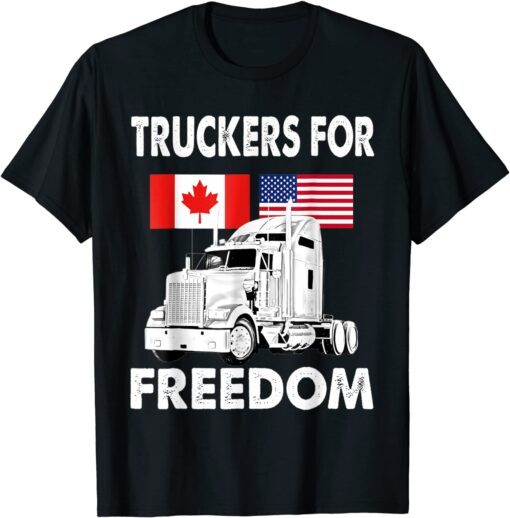 American Flag Canada Flag Freedom Convoy 2022 Truck Driver Tee Shirt