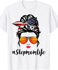 Basketball Stepmom Life Messy Bun American Flag Bandana Tee Shirt