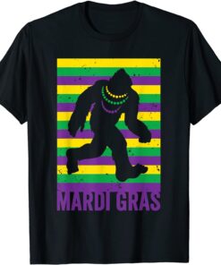 Bigfoot Sasquatch Mardi Gras Beads Fat Tuesday Festival Tee Shirt