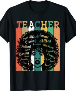 Black Women Teacher Afro Retro Black History Month Tee Shirt