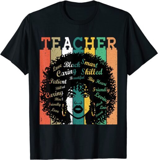 Black Women Teacher Afro Retro Black History Month Tee Shirt