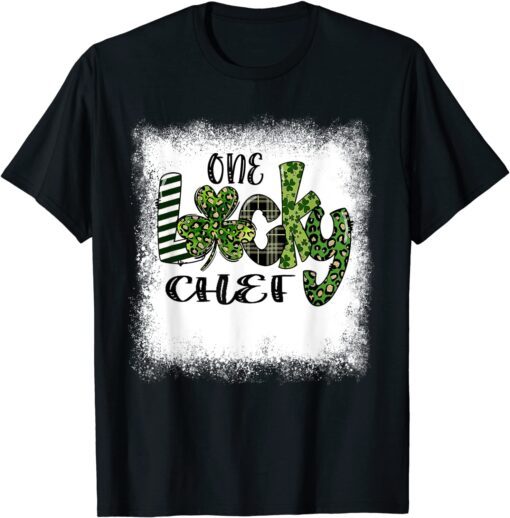 Bleached St Patricks Day Leopard One Lucky Chef Tee Shirt