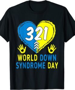 Blue Yellow Heart 21 World Down Syndrome Awareness Day Tee Shirt