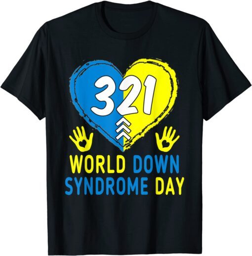 Blue Yellow Heart 21 World Down Syndrome Awareness Day Tee Shirt