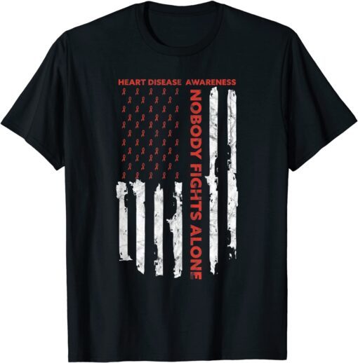 Fight Heart Disease Awareness Month American Flag Tee Shirt