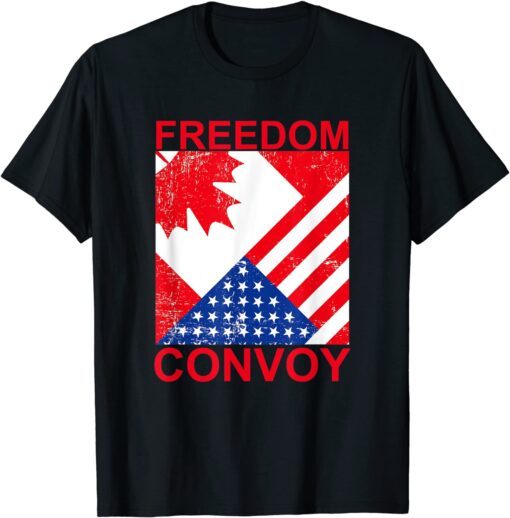 Freedom Convoy 2022 Support Trucker America Canada Flag Tee Shirt