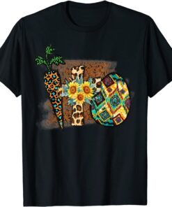 Happy Easter Graphic Leopard Carrot Egg Cross Tee Shirt
