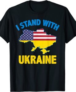 I Stand With Ukraine Map American Flag US Support Ukrainian Peace Ukraine T-Shirt