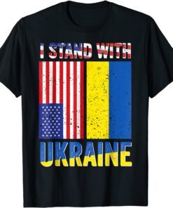 I Stand With Ukraine Support Ukrainian American USA Flag T-Shirt