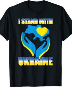I Stand With Ukraine Ukrainian Flag Map and Heart Tee Shirt