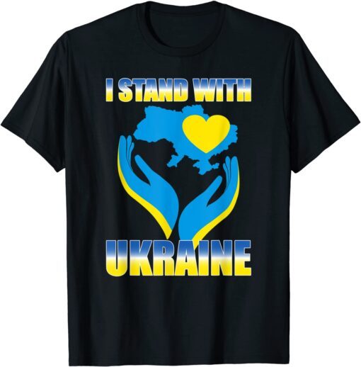 I Stand With Ukraine Ukrainian Flag Map and Heart Tee Shirt