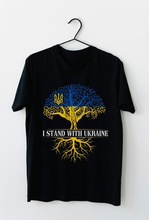 I Stand With Ukraine Ukrainian Flag With US Flag Tee shirt
