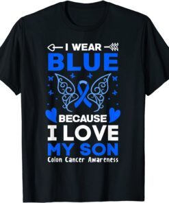 I Wear Blue For My Son Colon Cancer Awareness Ribbon Tee Shirt