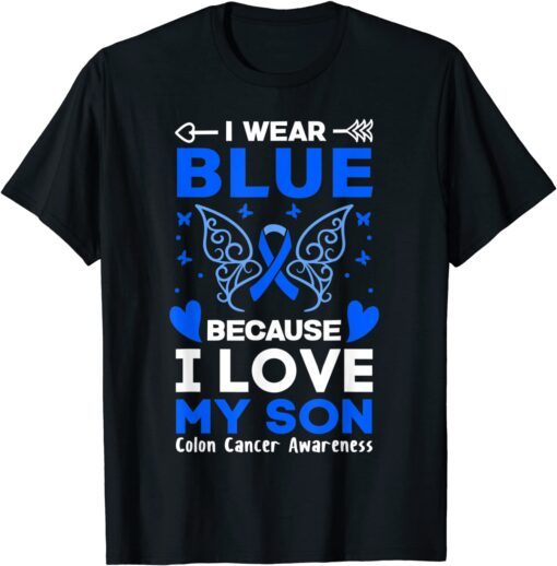 I Wear Blue For My Son Colon Cancer Awareness Ribbon Tee Shirt