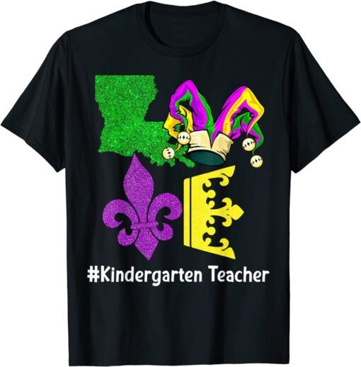 Love Kindergarten Teacher Mask Mardi Gras Carnival Tee Shirt