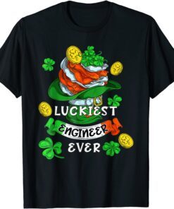 Luckiest Engineer Ever St Patricks Day Leprechaun Irish Flag Tee Shirt