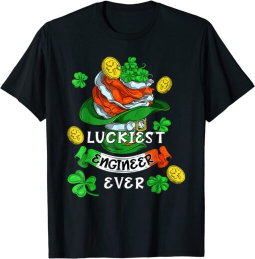 Luckiest Engineer Ever St Patricks Day Leprechaun Irish Flag Tee Shirt