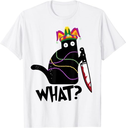 Mardi Gras Festival Party With Hilarious Black Cat Tee Shirt