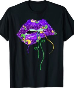 Mardi Gras Lips Queen Carnival Costume Purple & Golds Classic Shirt