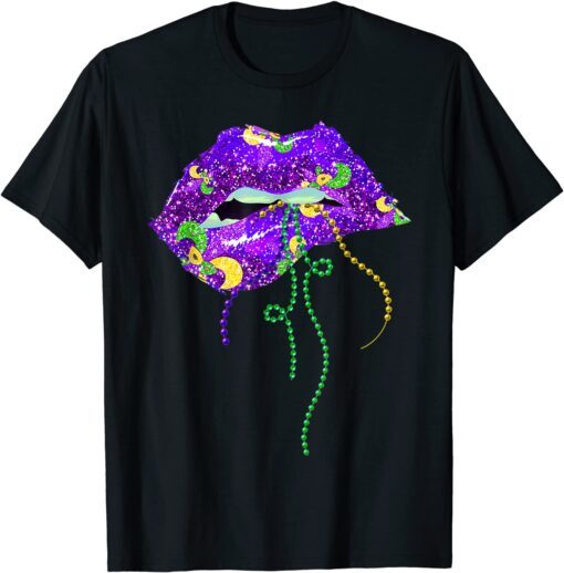 Mardi Gras Lips Queen Carnival Costume Purple & Golds Classic Shirt