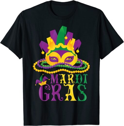 Mardi Gras Mardi Gras 2022 Bead Mask Feather Tee Shirt