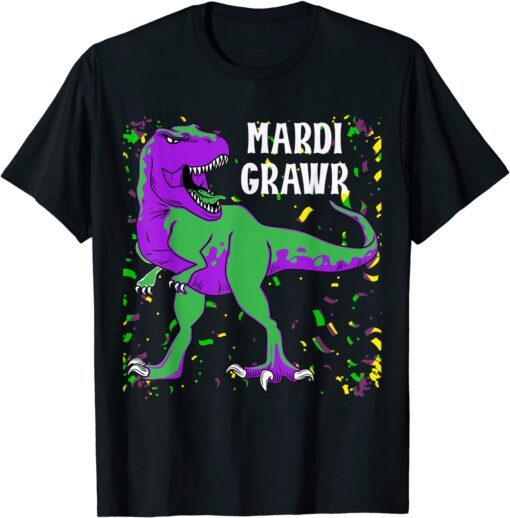 Mardi Grawr T Rex Dinosaur Bead Costume Mardi Gras 2022 Tee Shirt