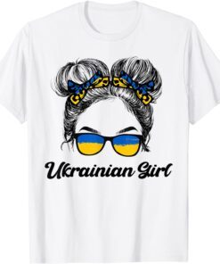 Anti Putin Messy Hair Sunglasses Ukrainian Girl Ukraine Pride Patriotic T-Shirt