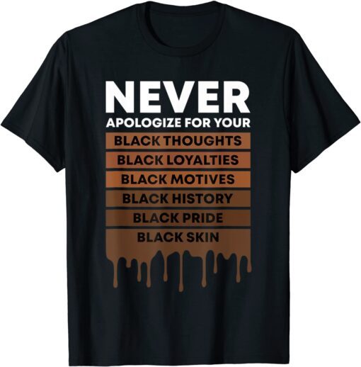 Never Apologize For Your Blackness Black History Month BHM Tee Shirt