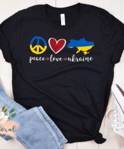 Peace Love Ukraine Ukrainian Flag I Stand with Ukraine Tee Shirt