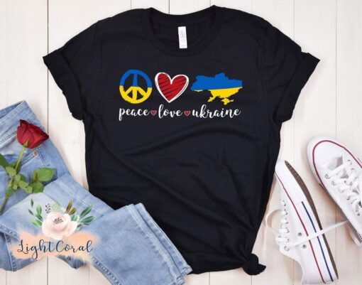 Peace Love Ukraine Ukrainian Flag I Stand with Ukraine Tee Shirt