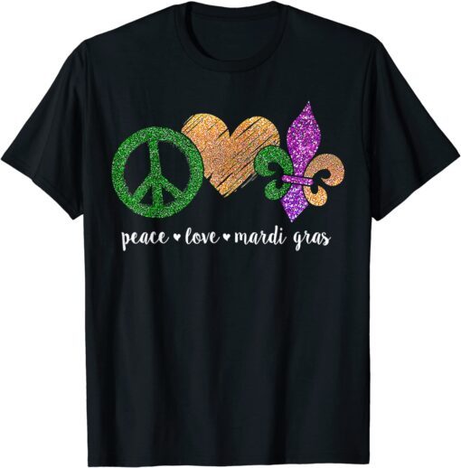 Peace Sign Heart Fleur De Lys Hippie Peace Love Mardi Gras Tee Shirt