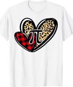 Pi Day Math Pi Day 3.14 Leopard Heart Buffalo Plaid Tee Shirt