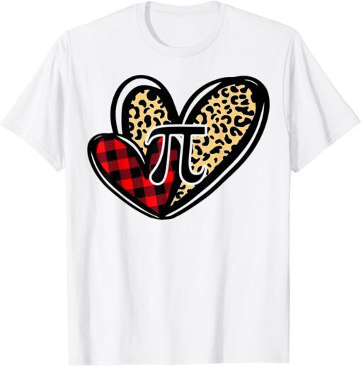 Pi Day Math Pi Day 3.14 Leopard Heart Buffalo Plaid Tee Shirt