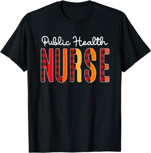 Public Health Nurse Plaid Red Love Heart Stethoscope RN Mom Tee Shirt