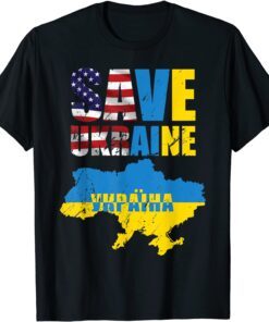 Save Ukraine American USA Flag Support Ukrainian Flag Map T-Shirt