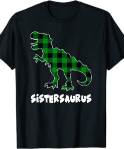 Sister Saurus T-Rex Dinosaurs plaid St Patricks Day Tee Shirt