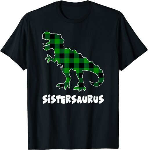 Sister Saurus T-Rex Dinosaurs plaid St Patricks Day Tee Shirt