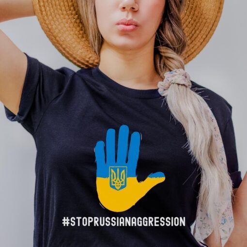 Stop Russian Aggression I Stand With Ukraine Ukrainian Flag Tee Shirt