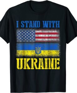 Support I Stand With Ukraine American Ukrainian Flag Tee Shirt