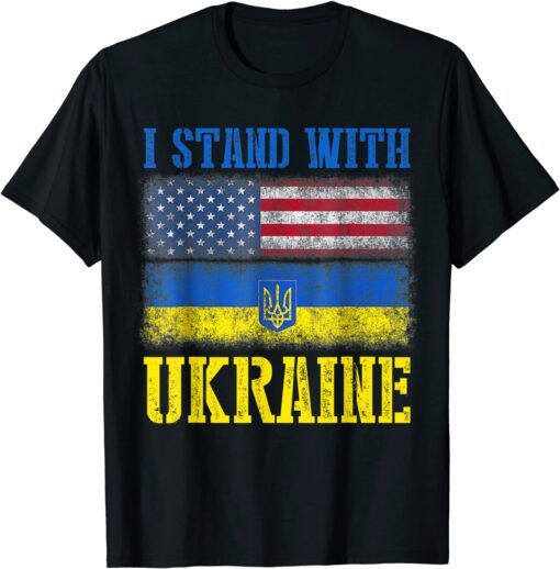 Support I Stand With Ukraine American Ukrainian Flag Tee Shirt