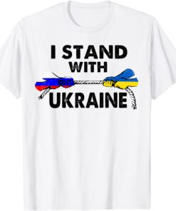 Support I Stand With Ukraine American Ukrainian Russian Flag Tee Shirt