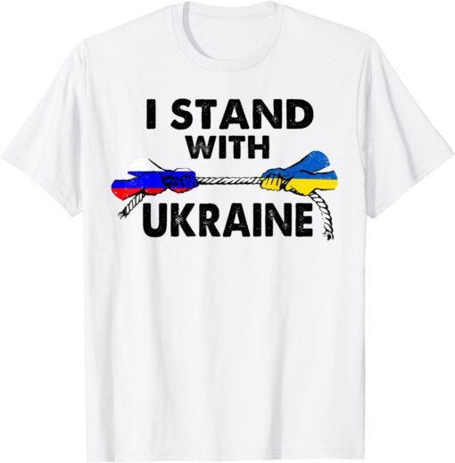 Support I Stand With Ukraine American Ukrainian Russian Flag Tee Shirt