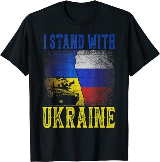 Support I Stand With Ukraine Russian Ukrainian Tank Flag Tee Shirt