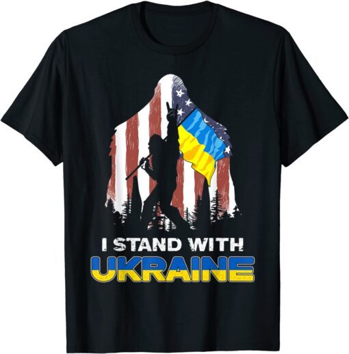 Support Ukraine I Stand With Ukraine American Flag Bigfoot Tee Shirt