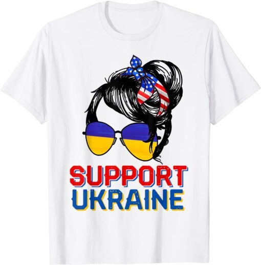 Support Ukraine Woman Flag American Ukrainian Roots Tee Shirt