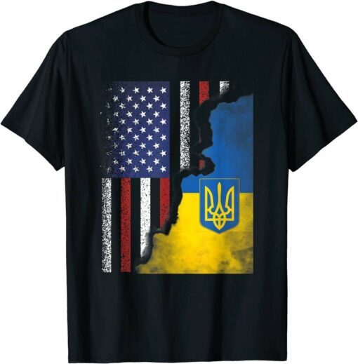 Stop War Ukrainian American Flag Ukraine Usa America Roots Shirt