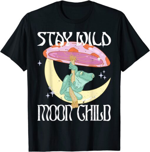 Vintage Retro Stay Wild Moon Child Frog Peace Love Hippie Tee Shirt