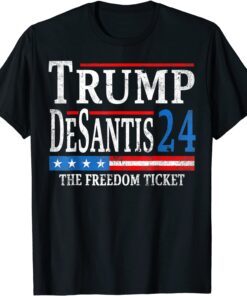 Vintage Trump Desantis 2024 The Freedom Ticket USA Flag Tee Shirt